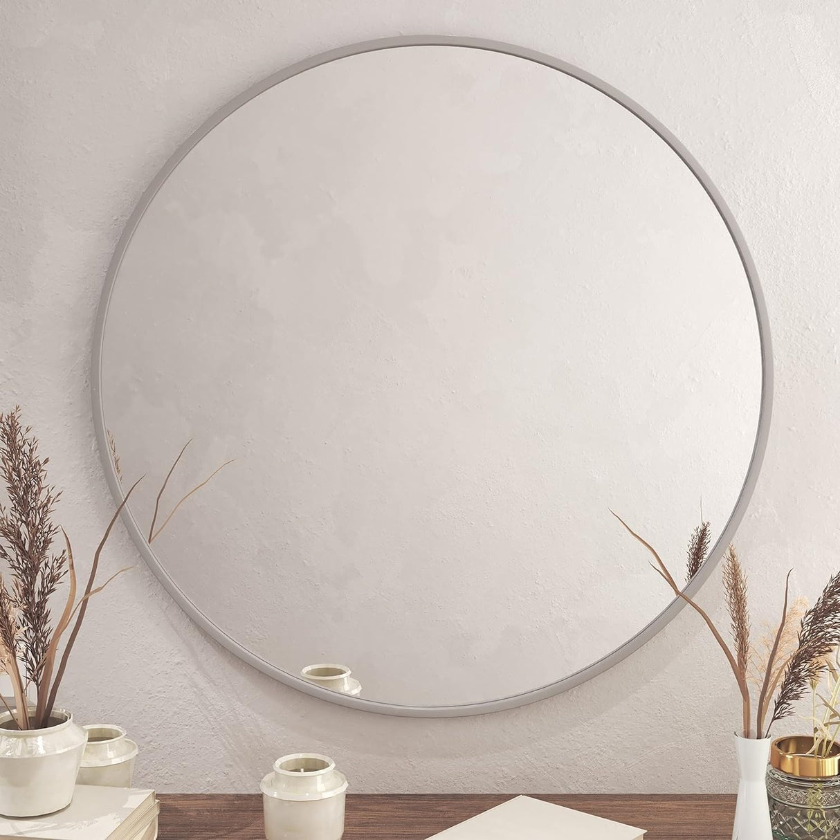 Metal Round Bathroom Mirror Silver - 36 INCH