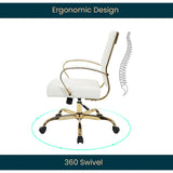 Mid-Back Ergonomic Office Chair - White Leather with Lumbar Support