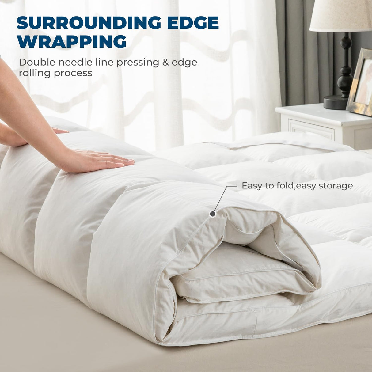 Goose Down Feather Bed Mattress Topper,Down Matress Topper Cover with Straps,