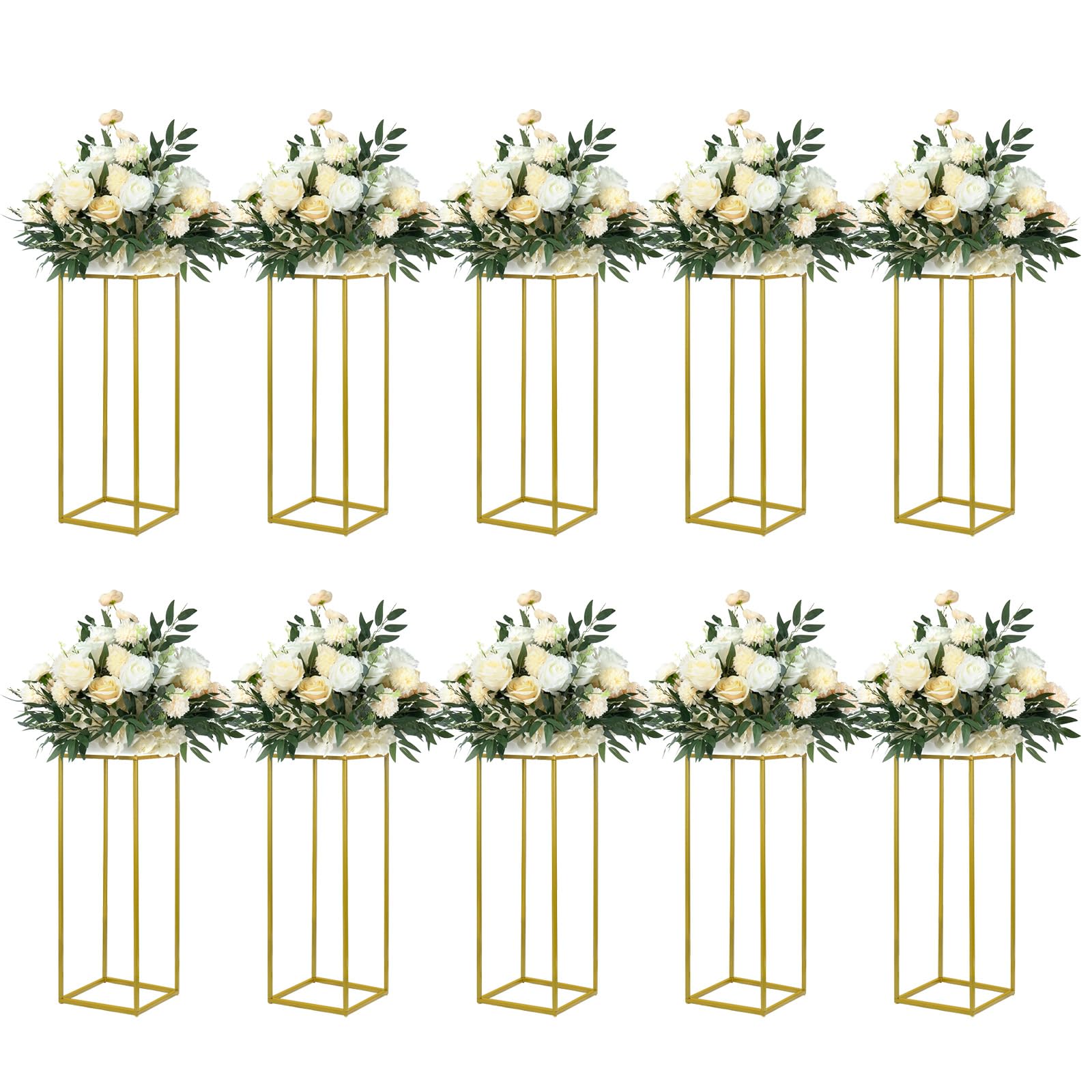 10 Pack 23.75 Inch Gold Wedding Flower Stand Metal Vase Column Stand Geometric Centerpiece Vase