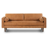 Cognac Tan Brown Leather Couch - 88.5" Mid Century Leather Sofa with 2 Bolsters