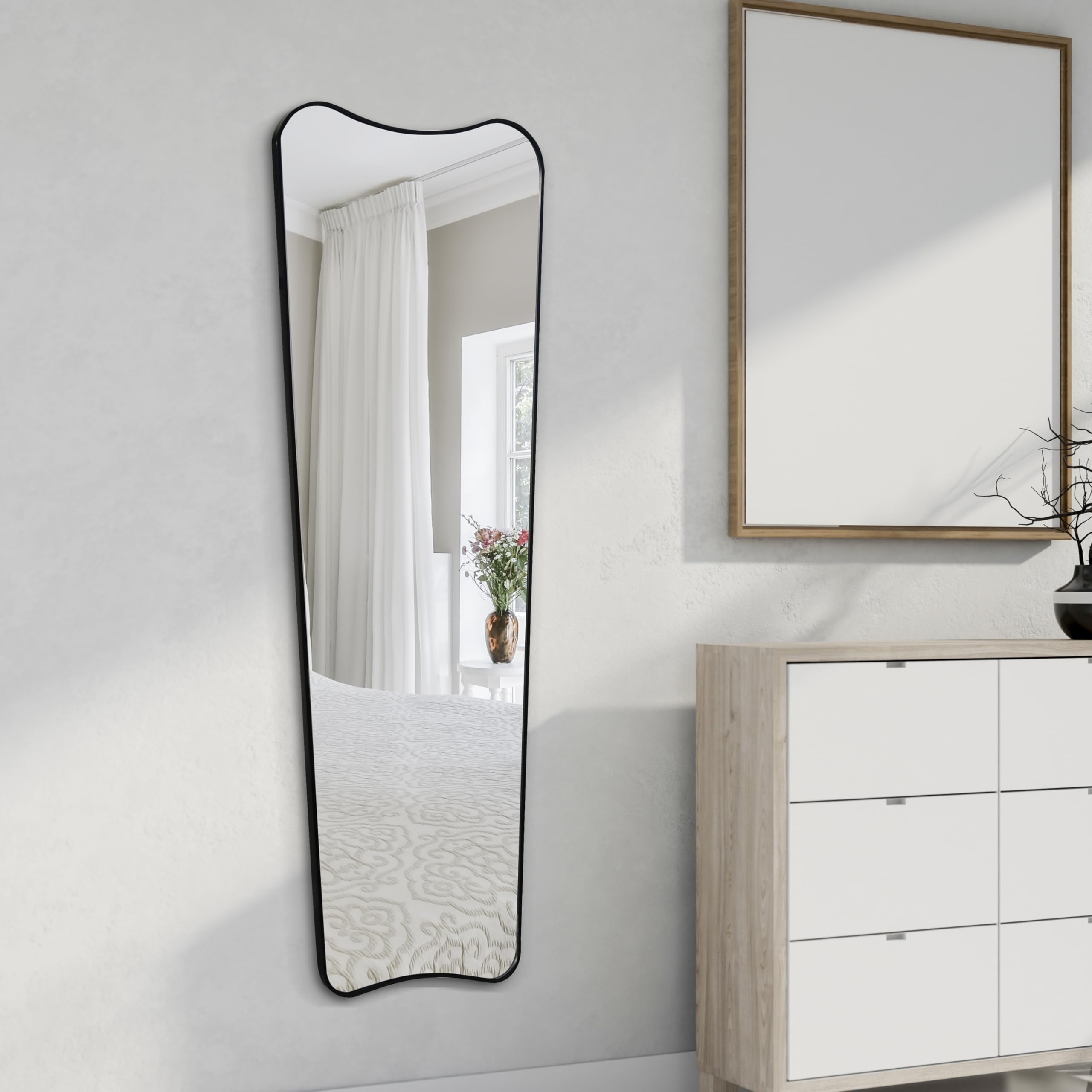 Alfie Full-Length Wall Mirror - 20" x 59" Black Metal Frame