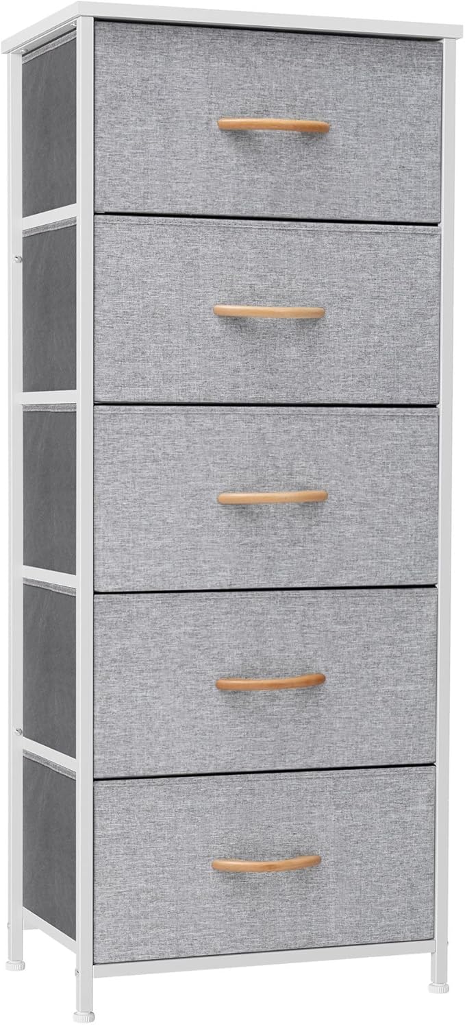 Vertical Dresser Storage Tower - Sturdy Steel Frame, Wood Top