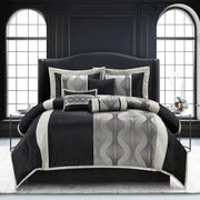 Black and Silver Striped Comforter Set - King Size 7 Piece