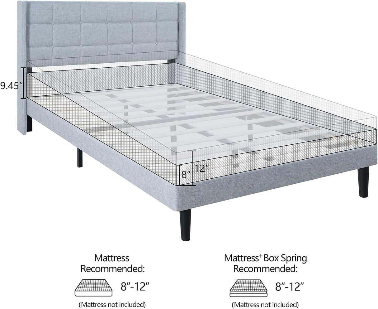 Bed Frame with Upholstered Headboard, Platform Bed Frame Featuring Linen Fabric