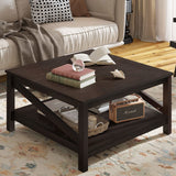 2-tier Square Coffee Tables with Storage,Coffee Table for Living Room