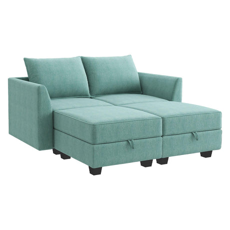 Convertible Sectional Couch Modular Sofa with Reversible Chaise Sectional Sofa Set with Storage, Aqua Blue