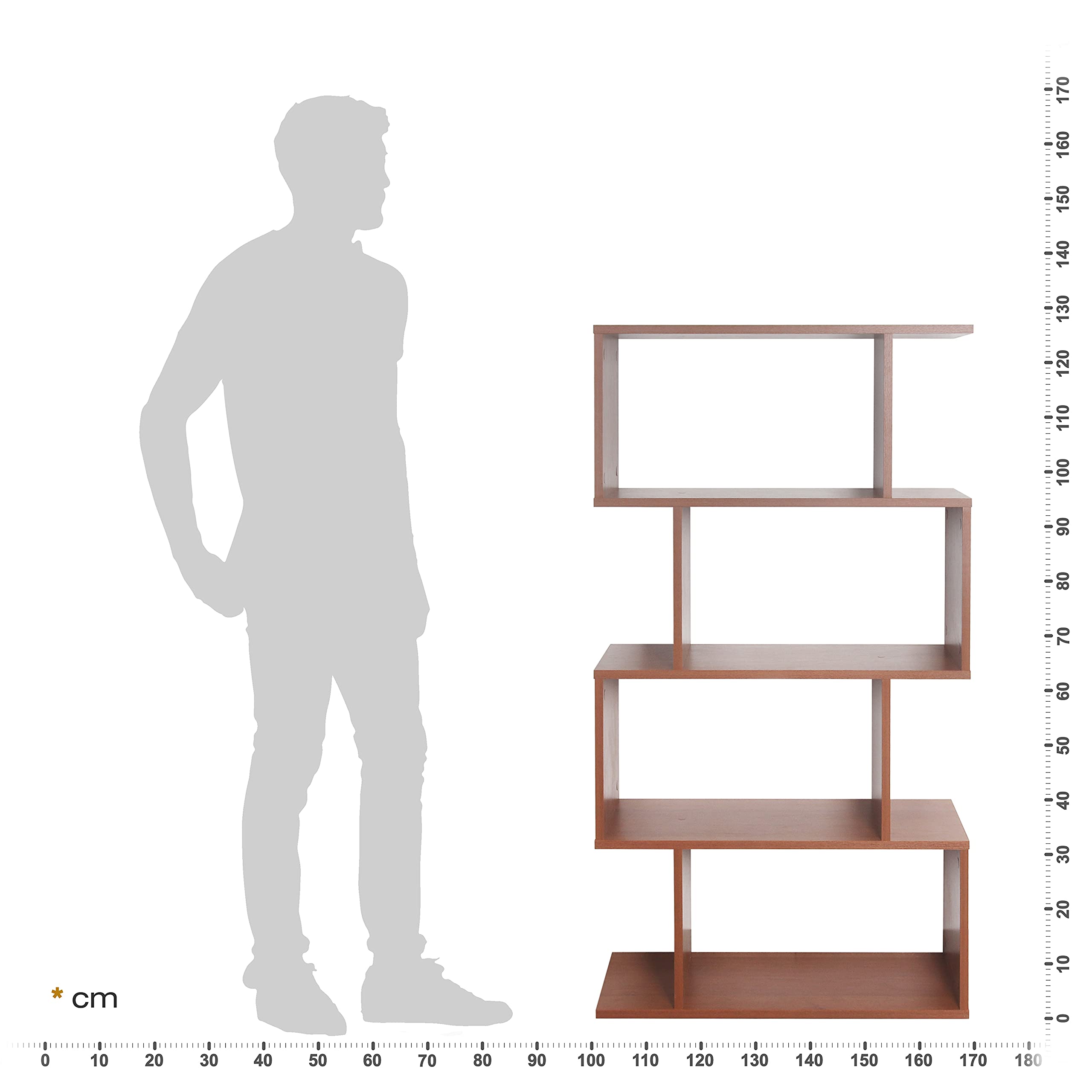 RICOO WM071-ER Storage Shelf 129 x 70 x 25 cm Bookcase Wooden Furniture Organiser Large Capacity 4 Compartments Open Oak Colour Brown