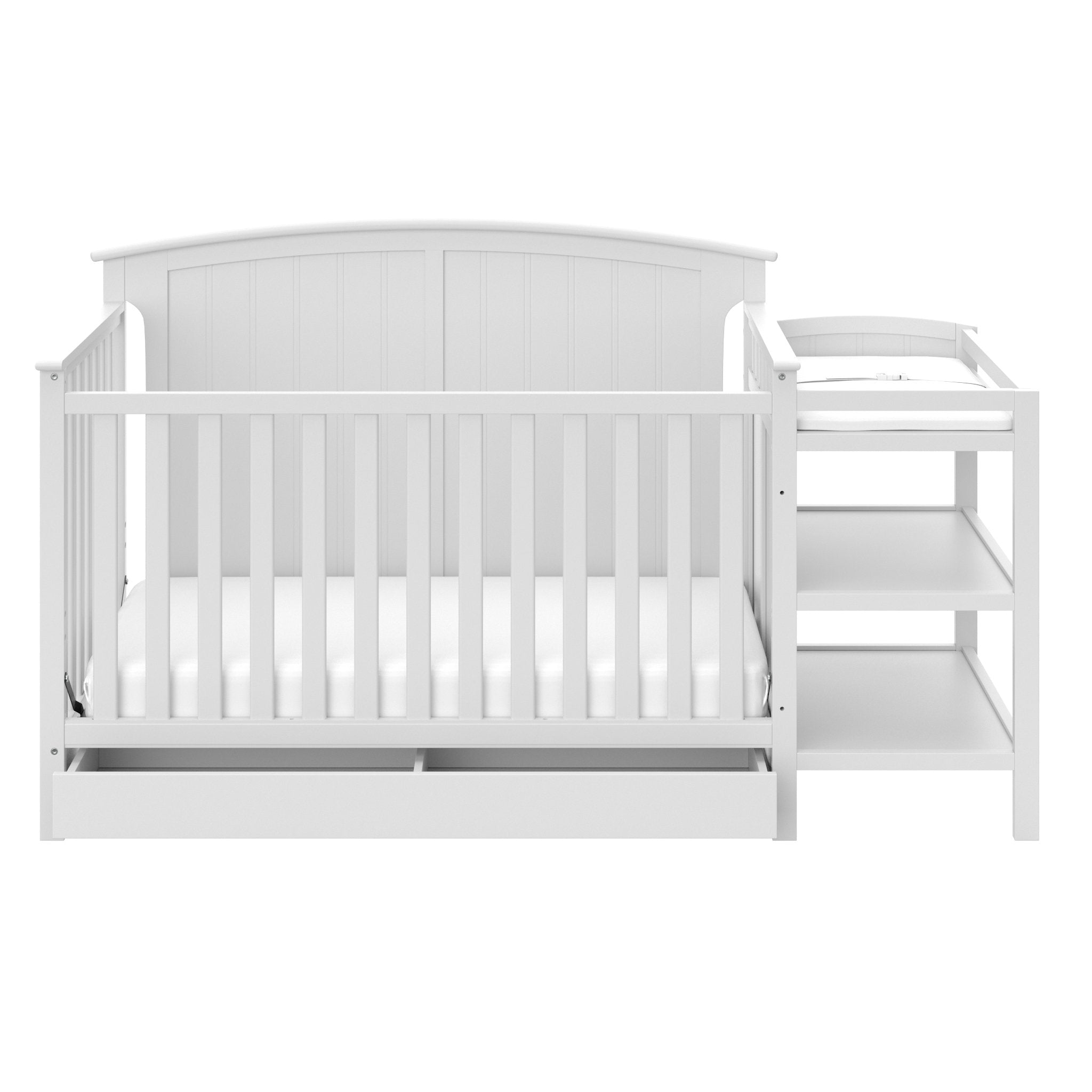 5-in-1 Convertible Crib and Changer with Drawer (White) – GREENGUARD Gold Certified, Crib and Changing Table Combo with Drawer, Converts to Toddler Bed, Daybed and Full-Size Bed