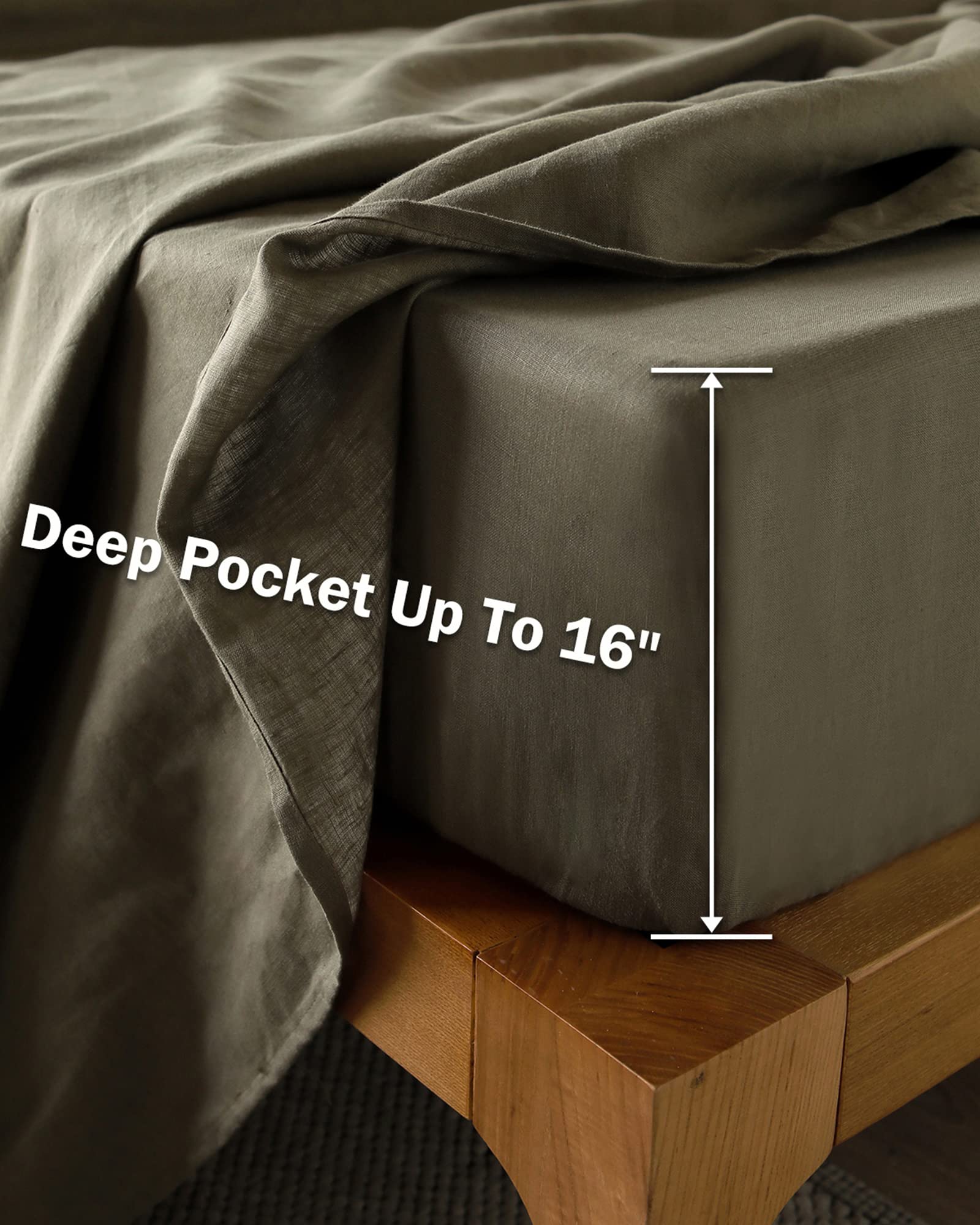 Olive Green Linen Sheets King Size Set, 100% Washed French Flax Organic Linen Sheets,