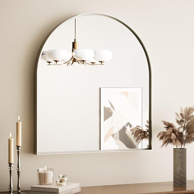 Black Arched Aluminum Mirror Bathroom with Tempered Glass