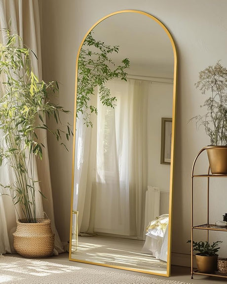 Full Length Mirror with Stand, 58"x18" Arched Full Body Mirror, Large Stand Up Mirror