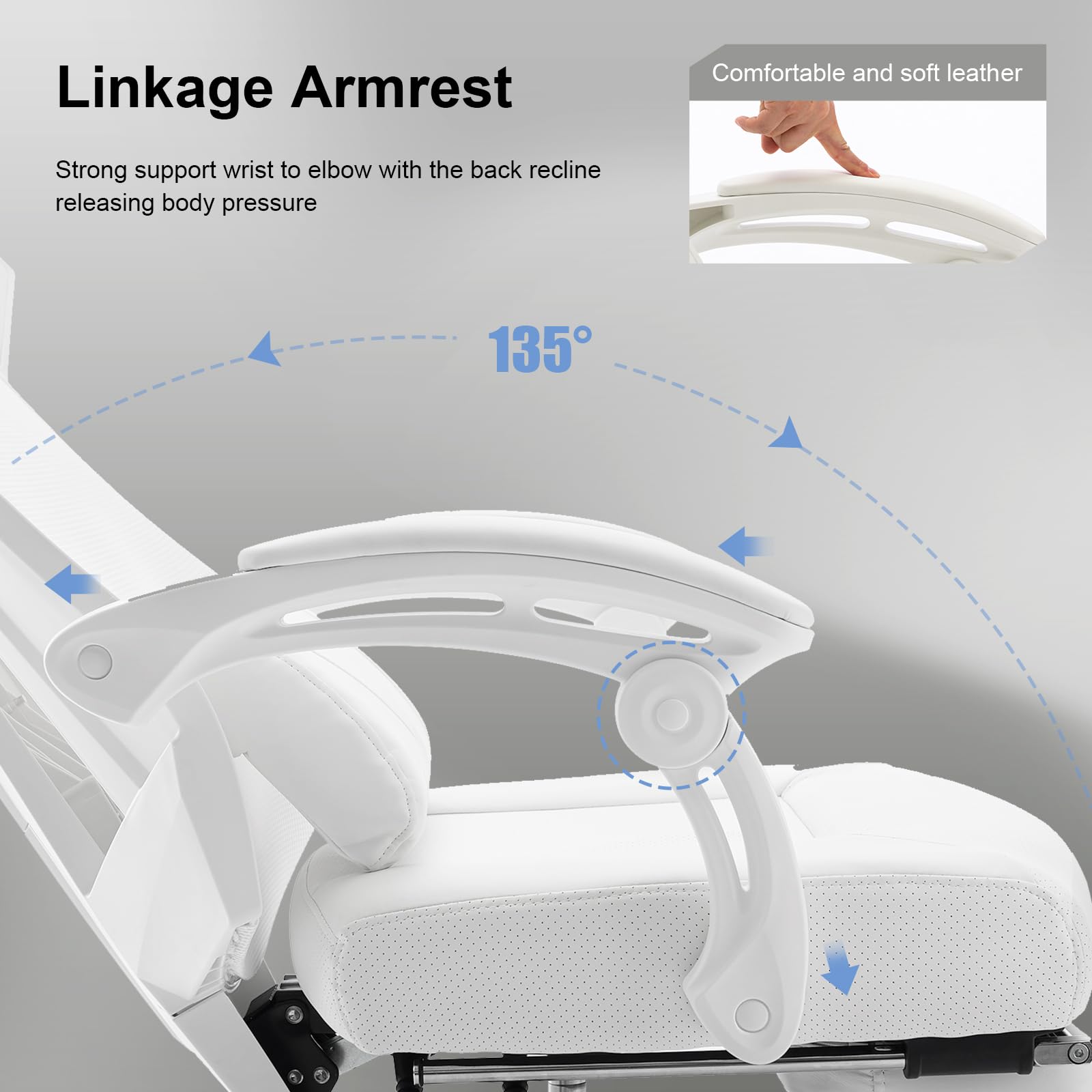Ergonomic Gaming Chair with Mesh Back and Footrest - White