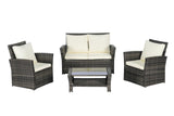 4 Pieces Outdoor Patio Furniture Set with Rattan Chairs and Tempered Glass Table