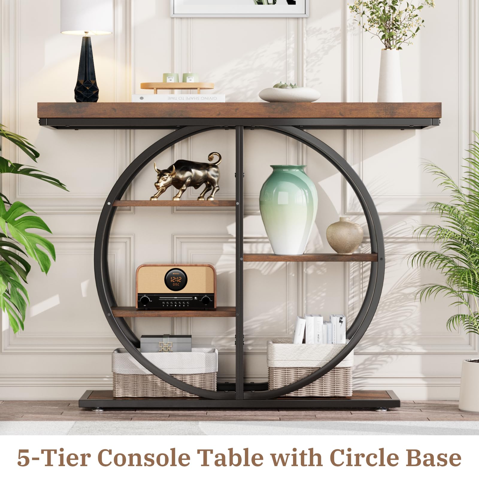 41.3" Industrial Console Table with Storage Shelves - Rustic Brown