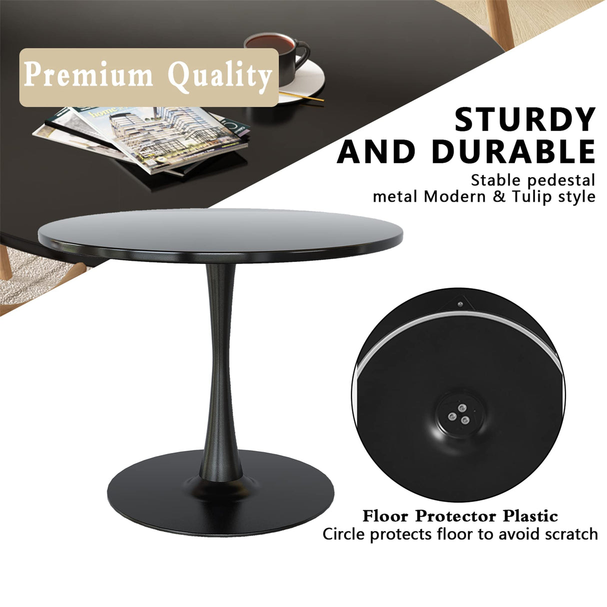 Modern Round, 31.5'' Tulip MDF Top & Metal Pedestal Base for Dining Living Room Cafe,