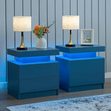 i-aplus Nightstand Set of 2 LED Nightstand with 2 Drawers, Bedside Table