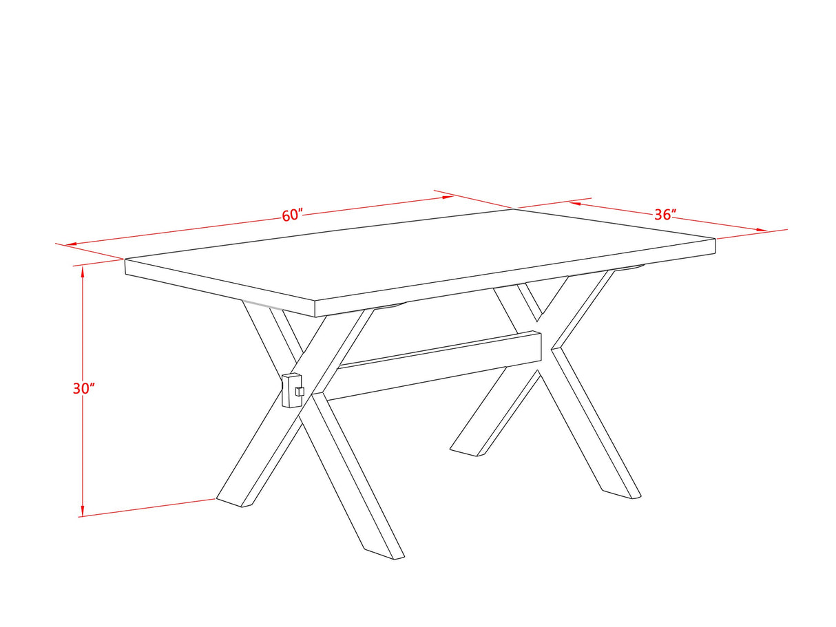 East West Furniture X-Style 7 Piece Room Set Consist of a Rectangle Kitchen Table with X-Legs and 6 Blue Linen Fabric Parson Dining Chairs, 36x60 Inch, X626EL121-7