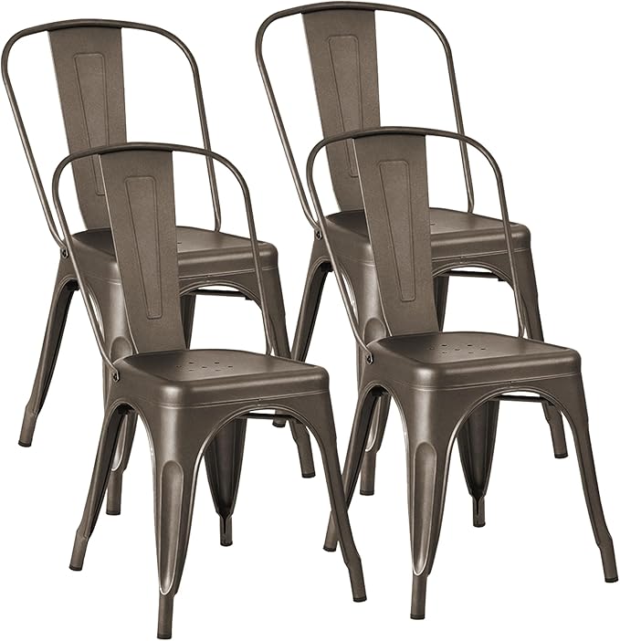 Metal Dining Chair Stackable Indoor Outdoor Industrial Vintage Chairs Bistro Kitchen