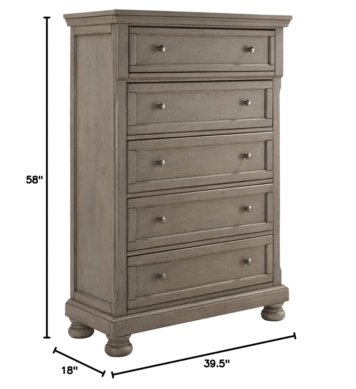 Lettner Traditional 5 Drawer Chest with Dovetail Construction, Light Gray