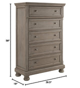 Lettner Traditional 5 Drawer Chest with Dovetail Construction, Light Gray