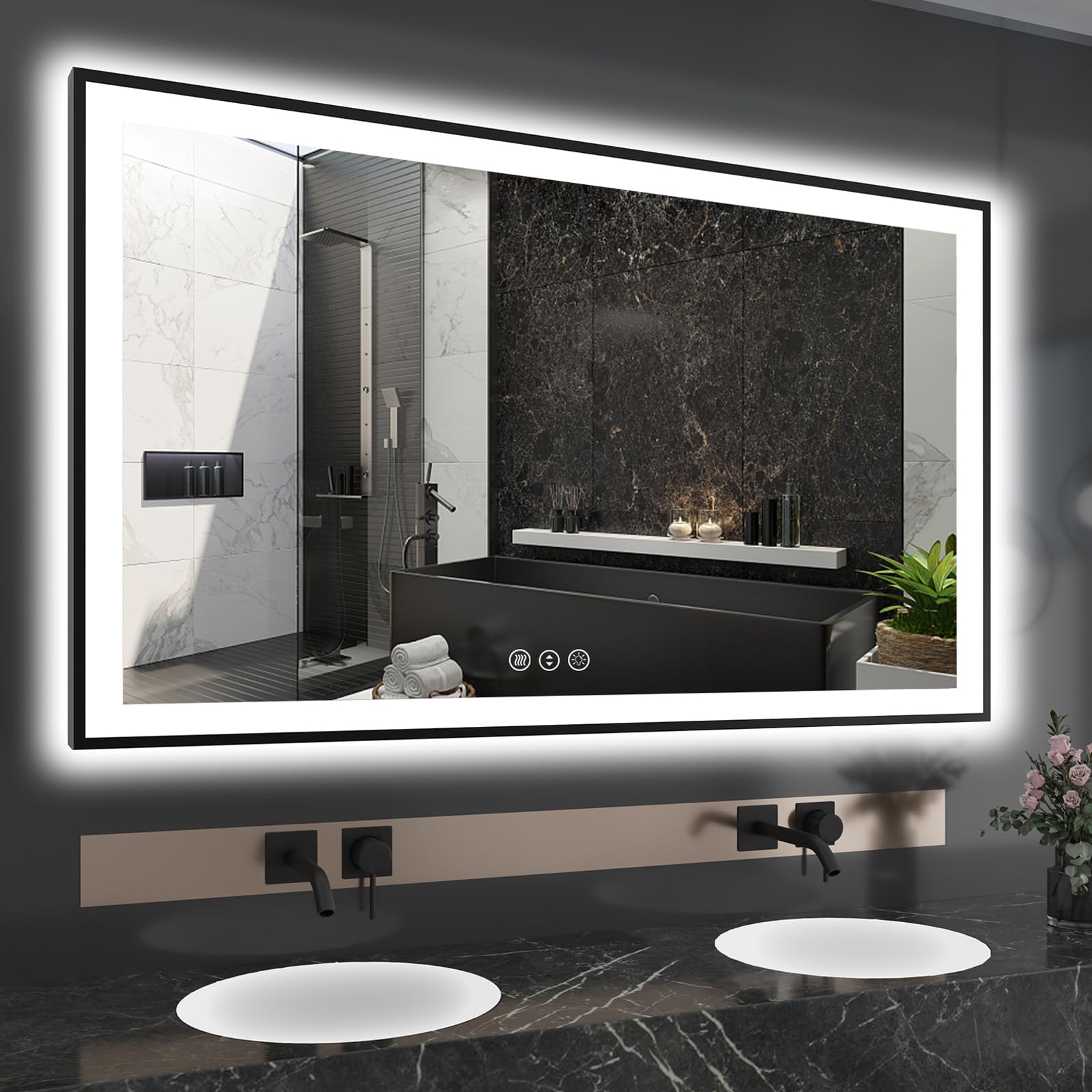 LED Mirror for Bathroom - Black Aluminum Framed