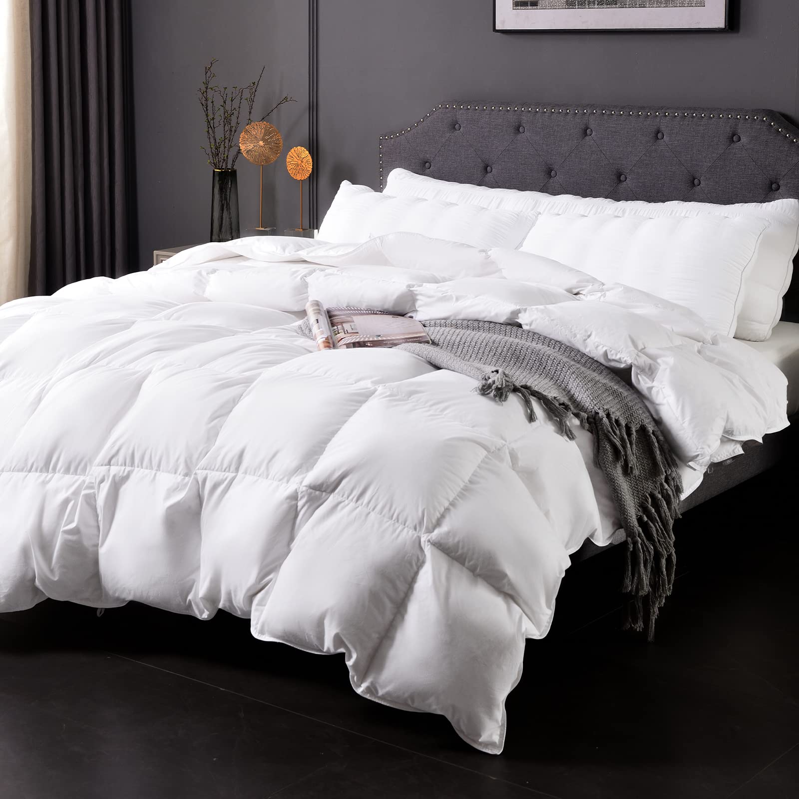 120x120 Oversized King Goose Feathers Down Comforter for All Season Medium Warmth