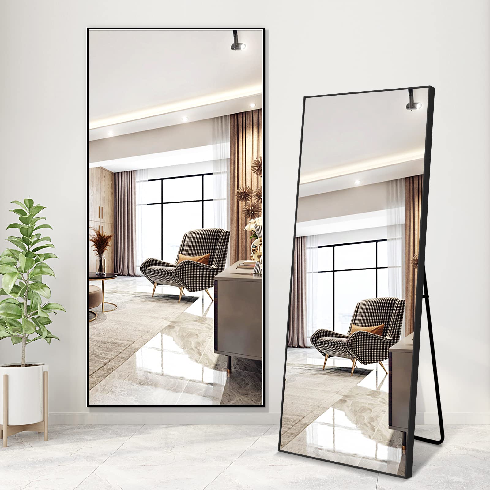 Full Length Floor Mirror 65"x22" - Standing or Wall Leaning Aluminum Frame