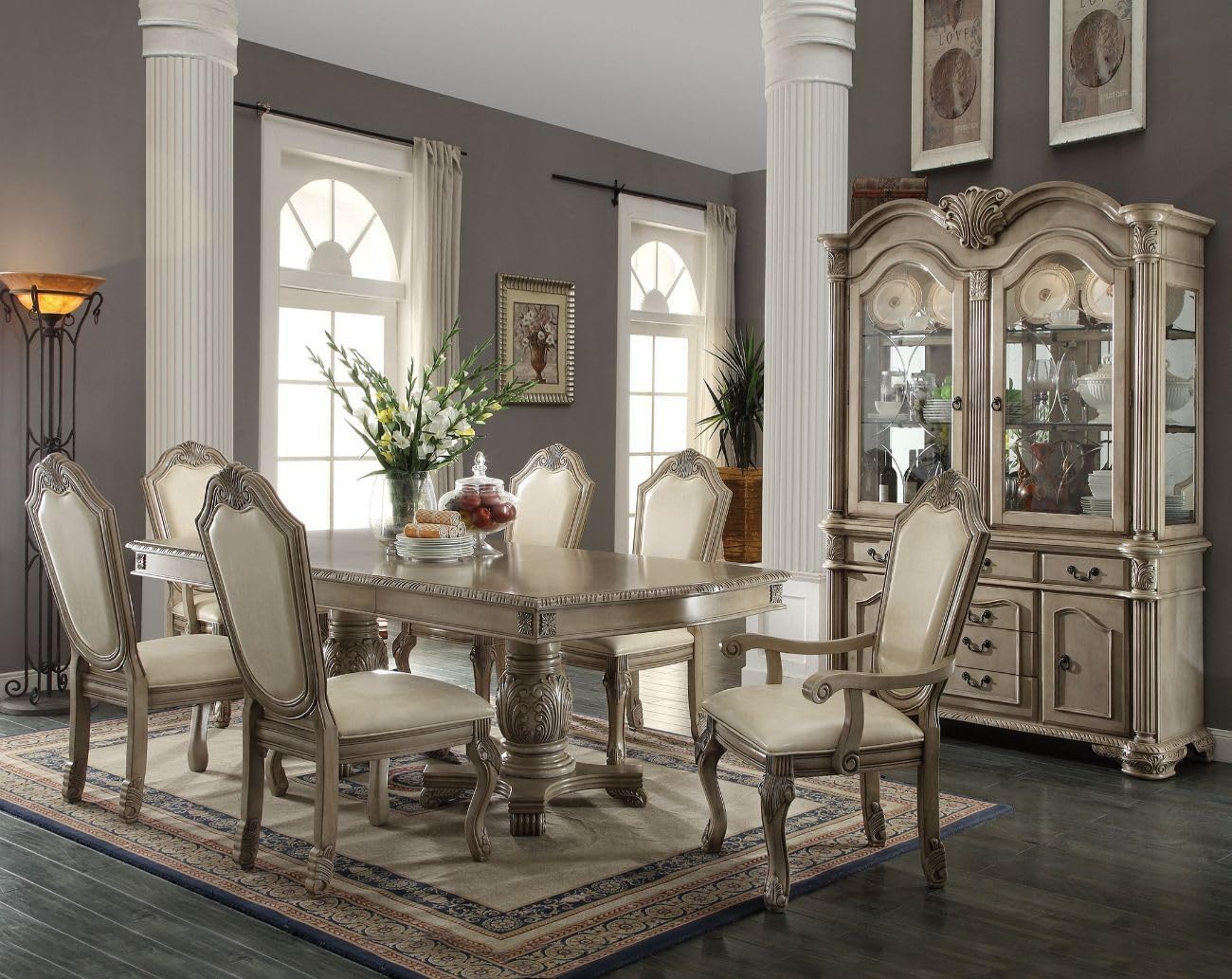 10-Piece Antique White Dining Set with Extension Table