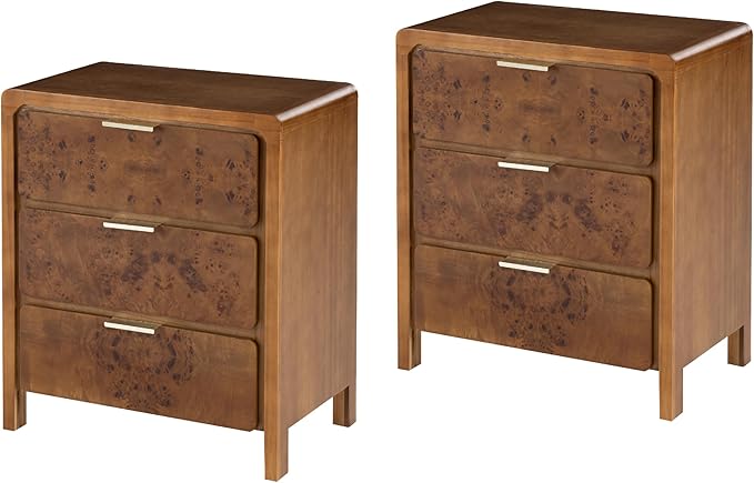 Farmhouse Nightstand with 3 Drawer, Distressed Wood Rustic Accent Dresser