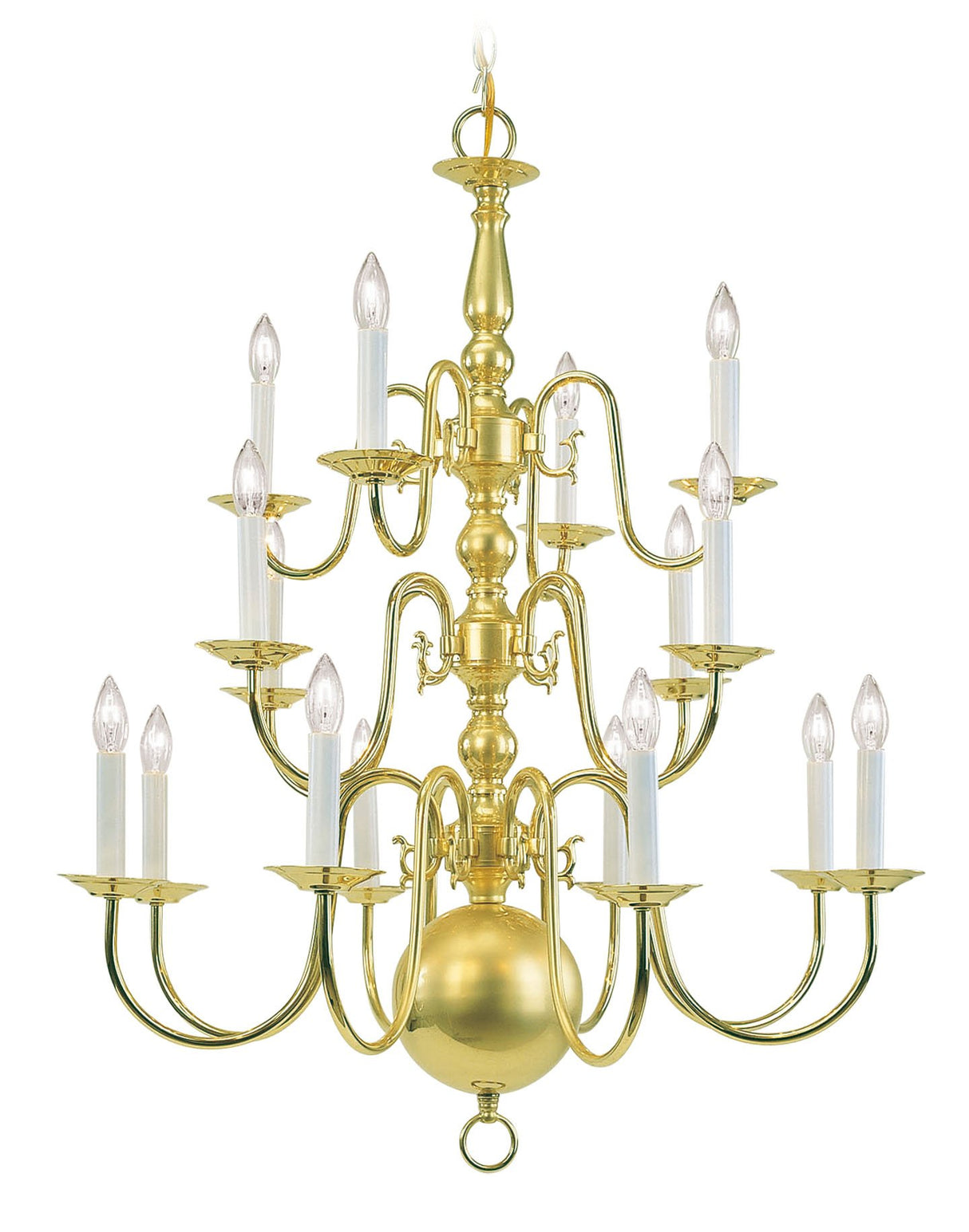 5016-02 Williamsburg 16-Light Chandelier, Polished Brass