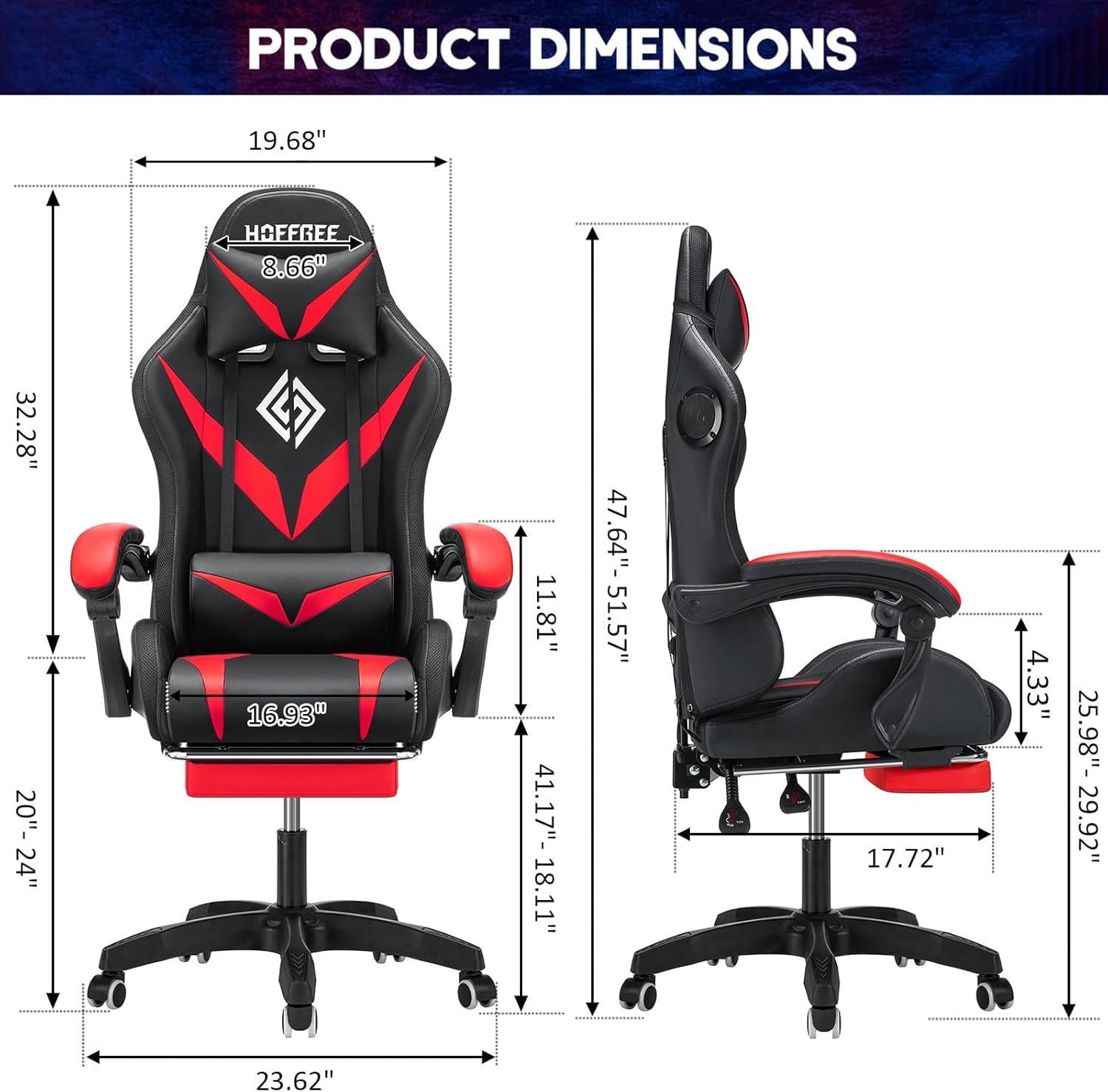 RGB Gaming Chair with Bluetooth Speakers, Massage & Footrest