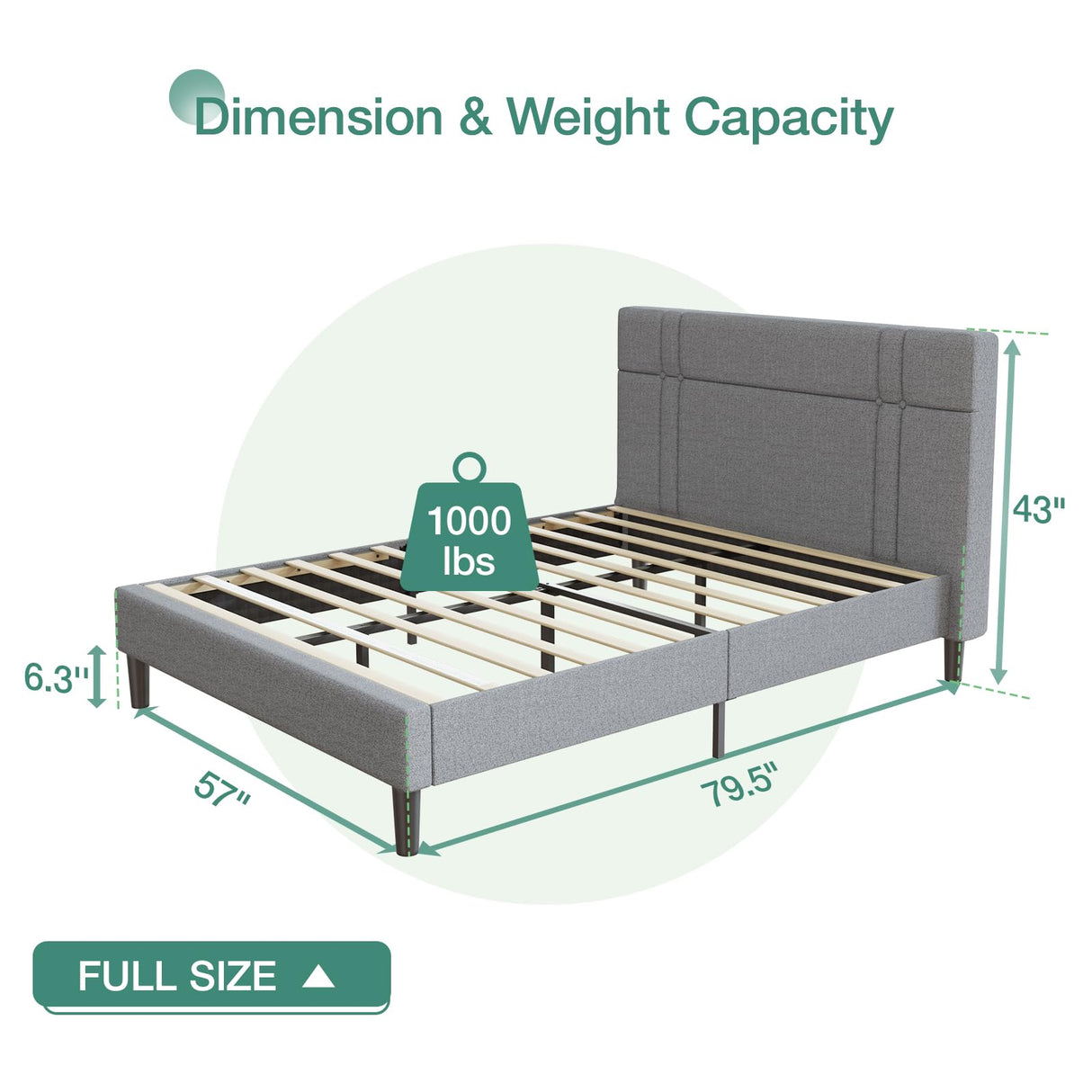 Full Size Bed Frame Upholstered Platform Bed Frame Full Bed Frame with Headboard,