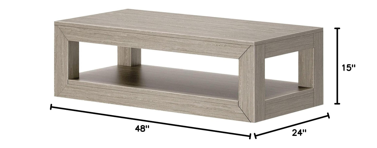 Modern Rectangular Coffee Table with Shelf, Solid Wood, 48 Inch, Center Table