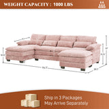 OUYESSIR 114" U Shape Sectional Sofa Cloud Couch for Living Room, Upholstery Comfy Modular Sofa, 4 Seat Chenille L-Shaped Sleeper Sofa with Chaise Lounge, Ottoman & Pillows, Light Pink