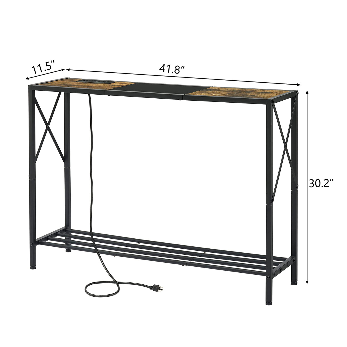 Console Table with Charging Station, 41.8" Entryway Table with Shelves, 2-Tier Narrow Sofa Table, Long Behind Couch Table,