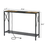 Console Table with Charging Station, 41.8" Entryway Table with Shelves, 2-Tier Narrow Sofa Table, Long Behind Couch Table,