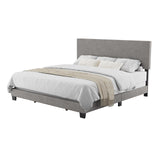 Upholstered King Bed with Wooden Slats, Easy Assembly, Light Gray