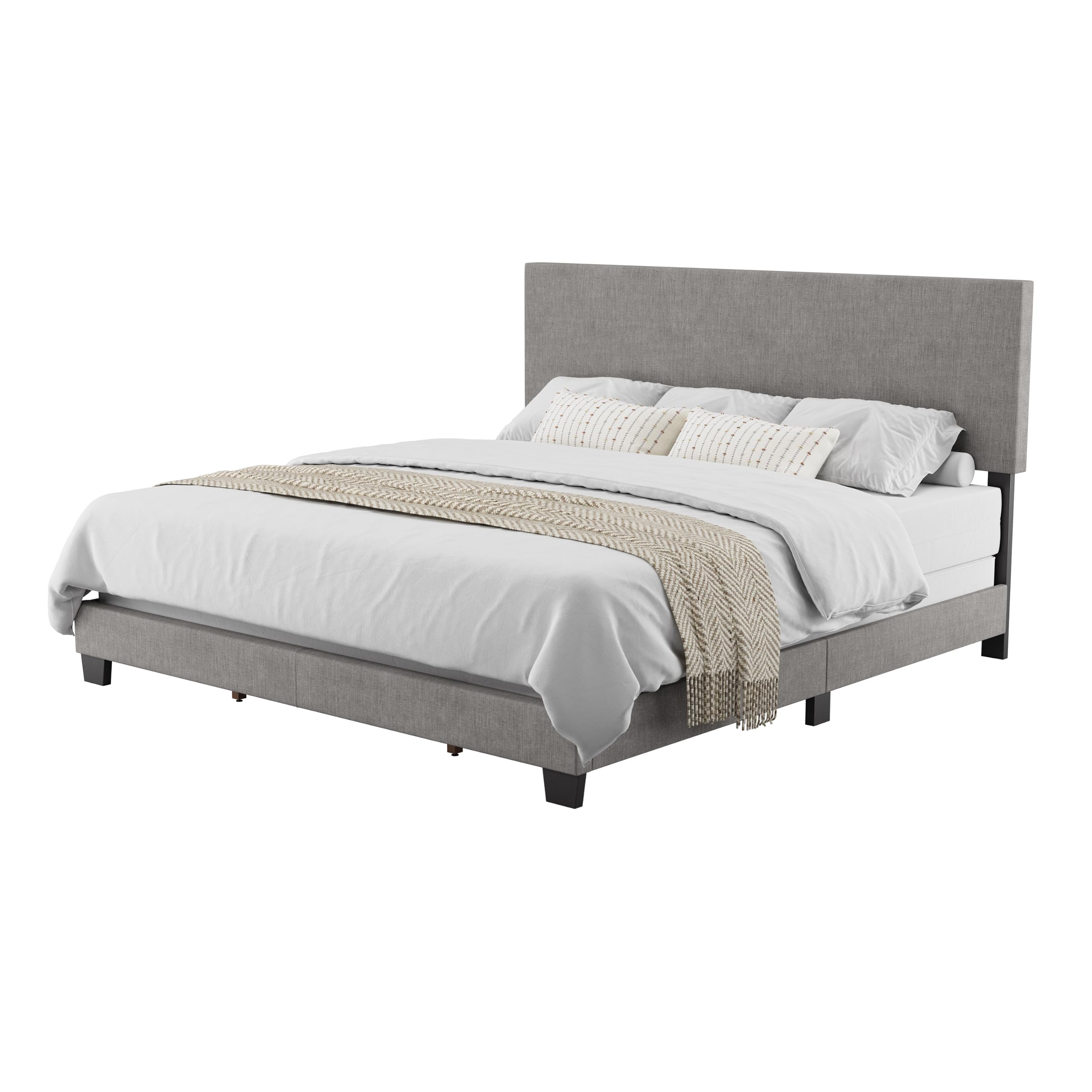 Upholstered King Bed with Wooden Slats