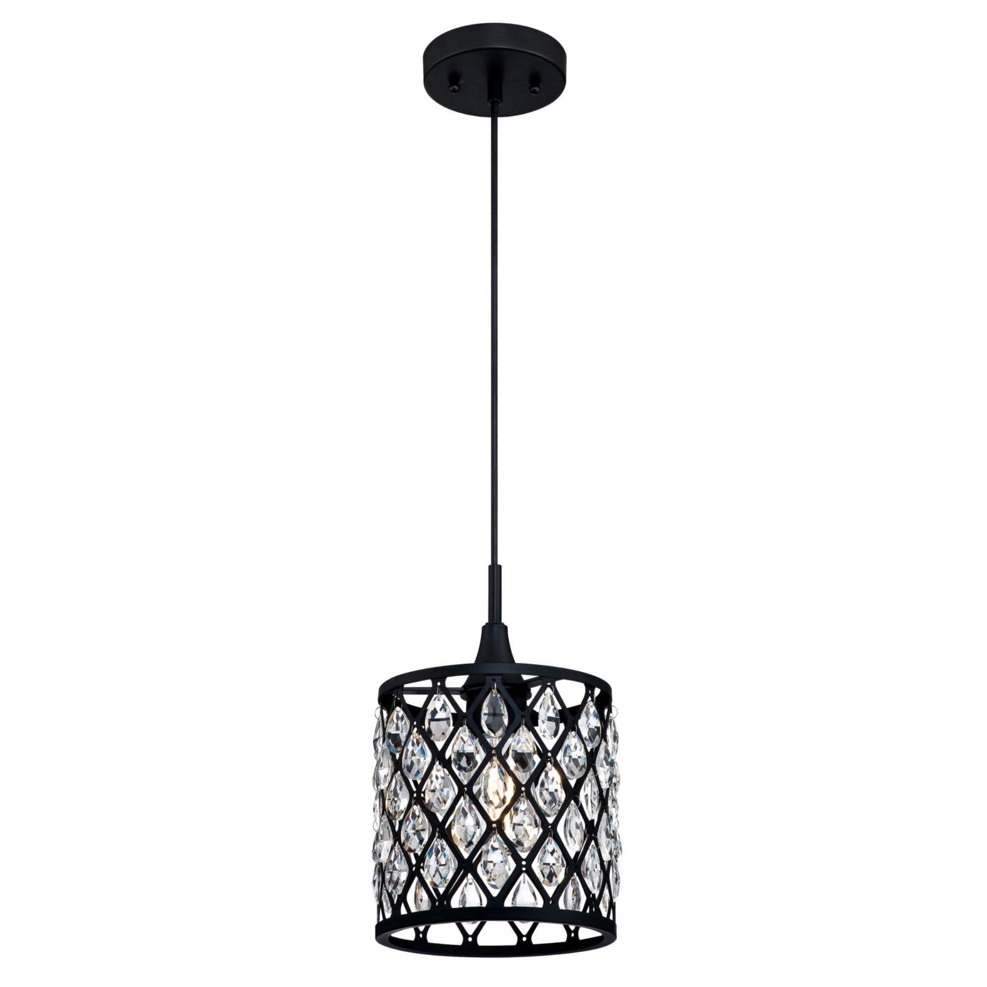 Waltz One-Light Mini Pendant - Matte Black Mesh with Crystals & Seeded Glass