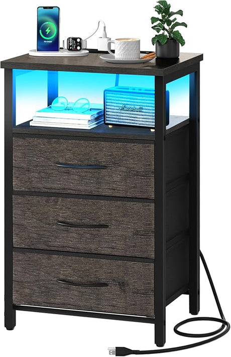 Night Stand with Charging Station, 16 Colors LED Nightstand