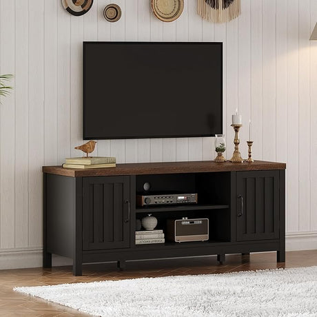 Farmhouse TV Stand, Wood Fluted Door Entertainment Center