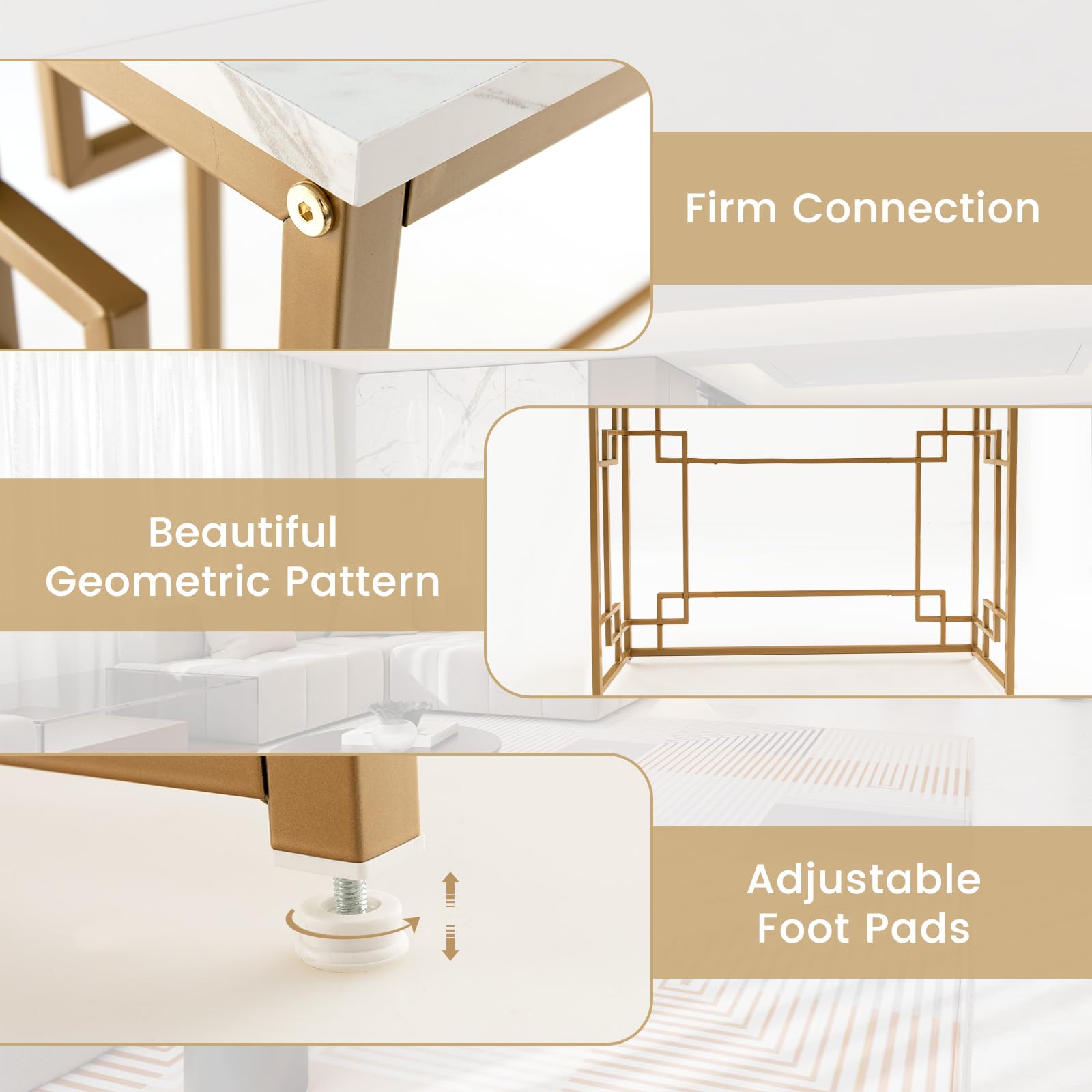 43.5" Modern Console Table, Narrow Entryway Table with Geometric Golden Frame & White Faux Marble Tabletop,