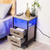 Nightstands Set of 2,Nightstand with Charging Station and RGB Lights,2 Drawers Bedside