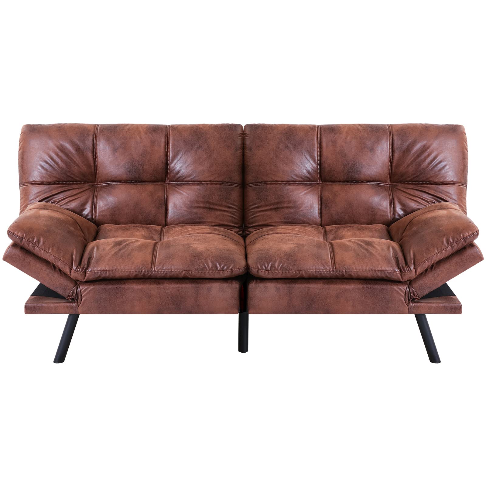 Futon Sofa Bed, Modern Convertible Sleeper Couch Daybed with Adjustable Armrests for Studio