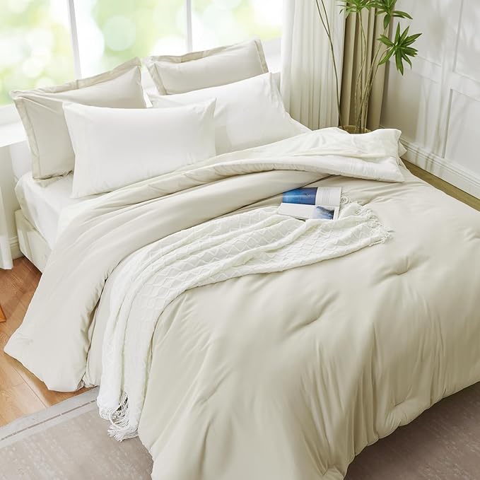 Gray Comforter Set Queen Reversible Bedding Set, 7 Pieces Soft Bed in a Bag Queen