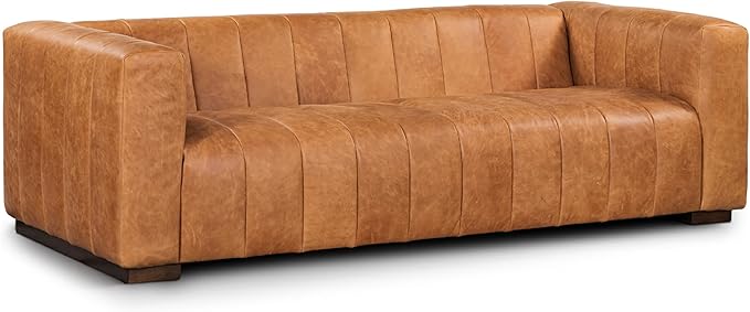 Canale 86" Sofa in Full-Grain Pure-Aniline Italian Leather in Cognac Tan