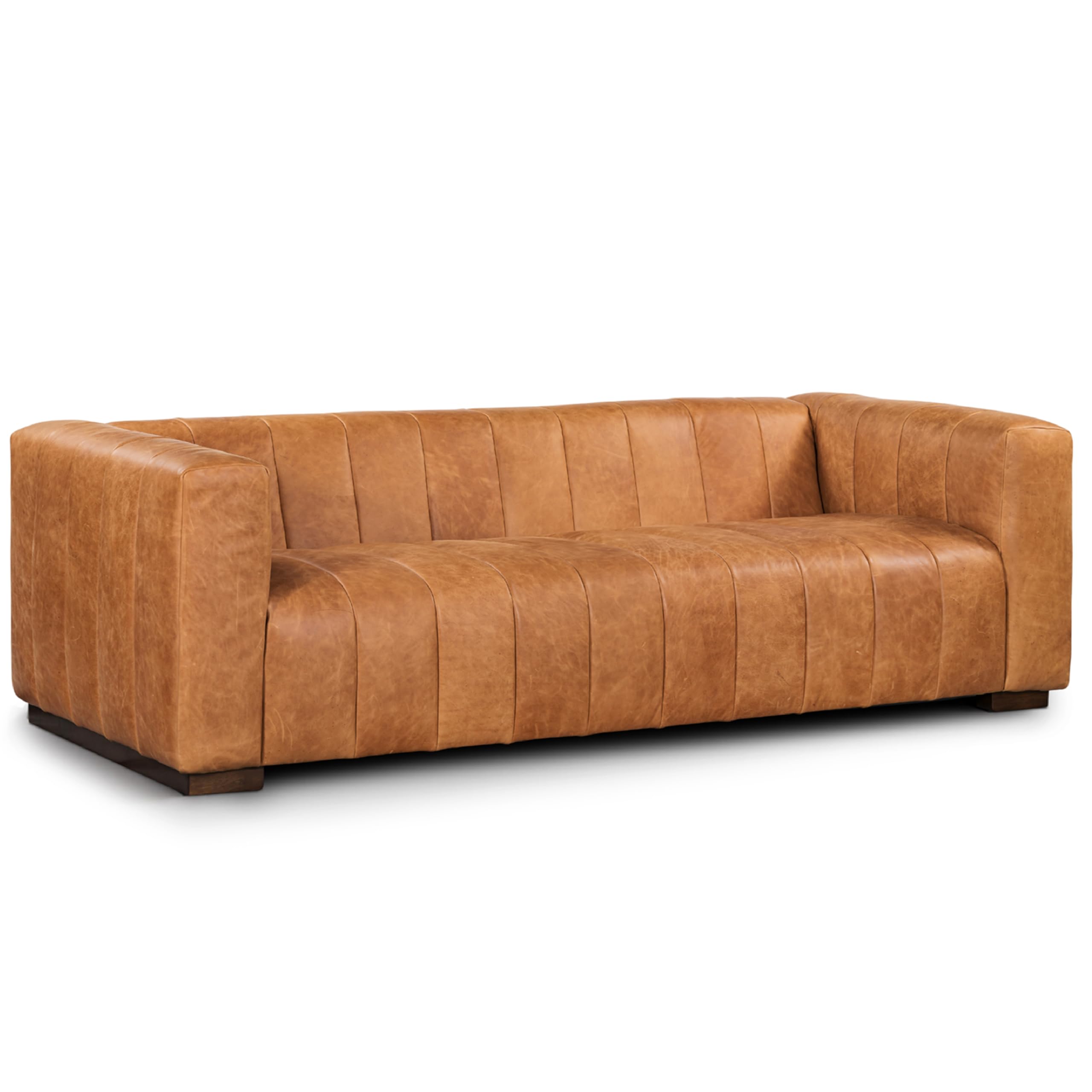 Canale 86" Sofa in Full-Grain Pure-Aniline Italian Leather in Cognac Tan