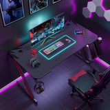 Gaming Desk 44 Inch Z Shaped Carbon Fiber Surface Desktop Computer Table with Cup Holder & Headphone Hook, Black