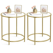 Round Side Tables, Set of 2, Glass End Tables with Metal Frame, Gold Coffee Tables